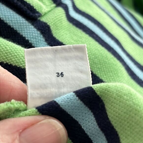 Polo Ralph Lauren Lime with Double Blue Stripes  Polo Shirt made in 🇺🇸 USA - Picture 8 of 10